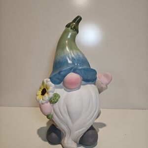 Home Art Blue & Green Gnome Figurine with Sunflower by